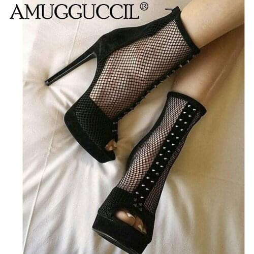 Customize 2020 Plus Big Size 35-52 Black Zip Rivets Fashion Sexy High Heel Platform Females Lady Sandal Women Summer Boots X1973