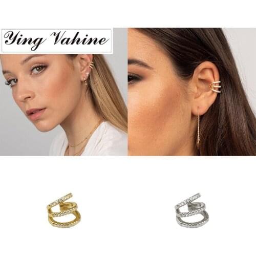 Ying Vahine 1PCS Single 100% 925 Sterling Silver Small Zircons Three Layers Ear Cuff Clip Earrings for Women