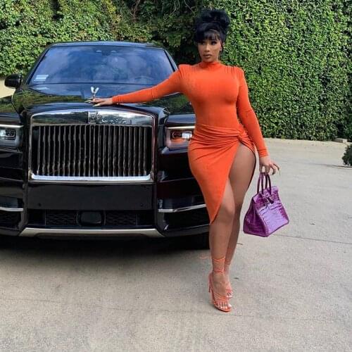 QuanRun Retro Sexy Women Long Sleeve Split Short Dress Casual Solid Color Femmel Clothing Party Club Streetwear 2021 Spring