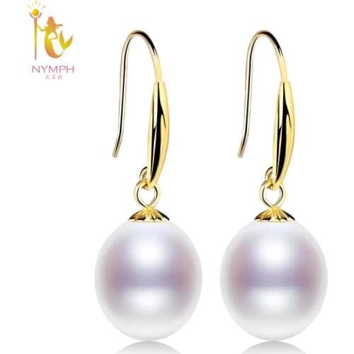 NYMPH 18K Gold Earrings Pearl Jewelry Natural Freshwater Pearl Fine AU750 Drop Earrings Wedding Party For Wome E235
