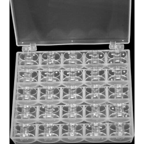 25 Clear Bobbins for Sewing Machine Plastic Spool Brother Janome Singer Box