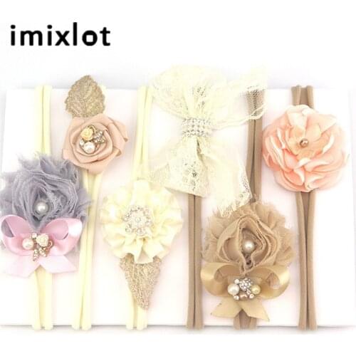 3pcs/set Lovely Simulated-pearl Ribbon Lace Flower Headband Baby Girl Head Bands Elastic Hairband Children Hair Accessories