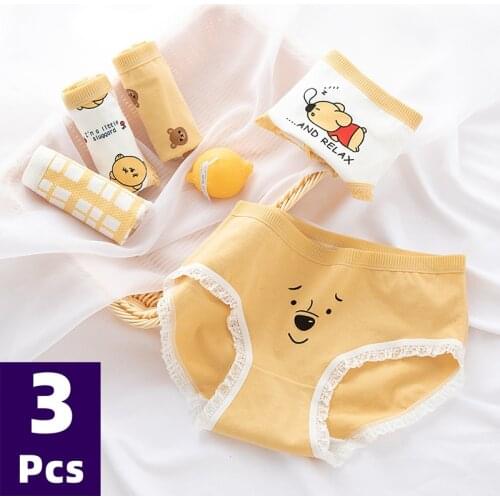 3Pcs/Lot Panties Womens Briefs Comfortable Cotton Underwear Sexy Intimates Lingerie Cute Cartoon Bear Underpant Cute Panty M-XL