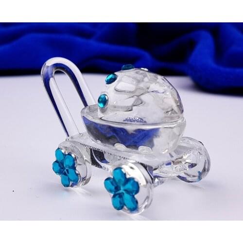 30PCS/LOT Cute Crystal Glass Baby Carriage Baby Shower Favors Baptism Souvenirs Mini Glass Baby Carriage Party Wedding Favors