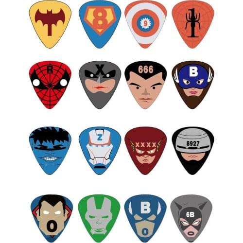 5PCS Superhero Pattern Skull Pattern Sexy Lady Pattern Acoustic Guitar Picks 0.5mm 0.81mm 1.15mm