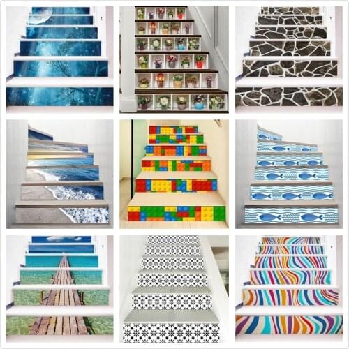 6/13 pcs Modern Splicing Art Staircase Stair Riser Floor Sticker Self Adhesive DIY Stairway Waterproof PVC Wall Decal Home Decor