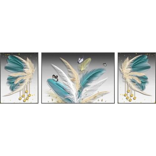 AB Diamond Painting Home Decoration Wall Art Diamond Embroidery Cross Stitch Kits Mosaic Full Drill DIY Triple 3 Pieces Feather