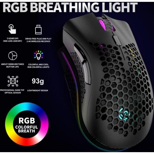 BM600 2.4GHz Honeycomb Wireless Game Mouse For Laptop PC 1600DPI USB Rechargeable Office Mice RGB Optical Mouse