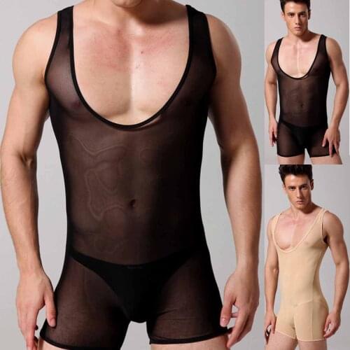 Bodysuit Men Fashion Underwear Gauze Transparent Onesie Boxers Tempting Sexy Lingerie Men Pajamas Boxer Briefs Lencería Erótica