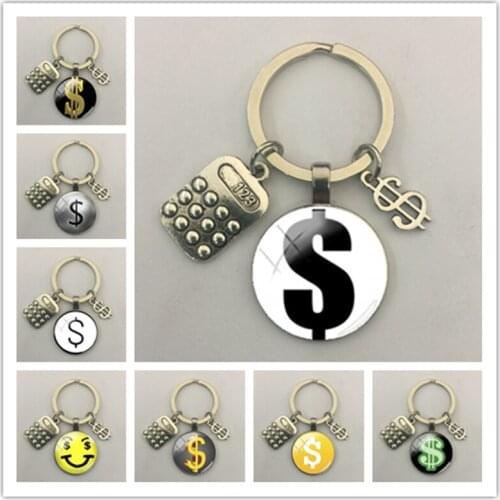 New Fashion Keychain Accessories Dollar Sign Sign Keyring Glass Cabochon Car Keychain Jewelry Hanging Jewelry Gift