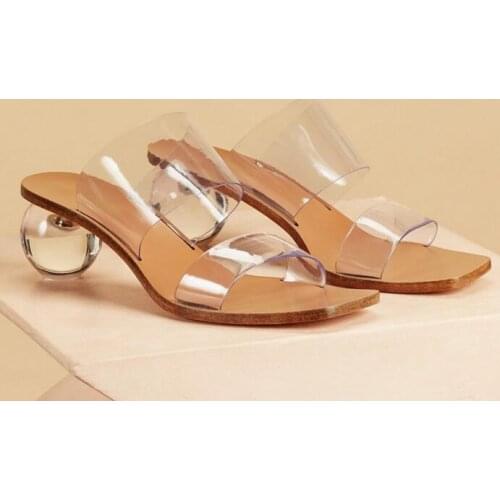 Carpaton Summer Transparent Strange Heels Woman Shoes Sexy Open Toe PVC Sandals Cutouts Slip on Dress Shoe Slides