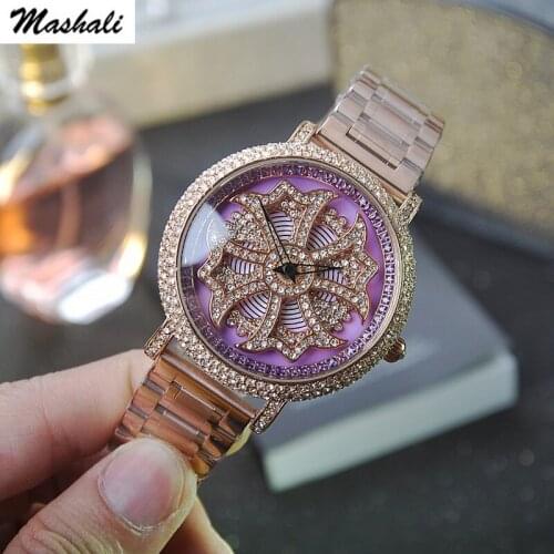 Mashali Brand Women Watch Stainless Steel Watches Shining Lady Rotation Dress Watch Wrist Watches Lady Clocks best gift