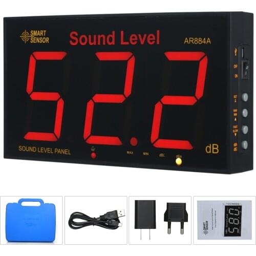 SMART SENSOR AR884A Wall Mounted 30-130dB Digital Noisemeter Decibel Monitoring Tester Sound Level Meter with Large LCD Screen