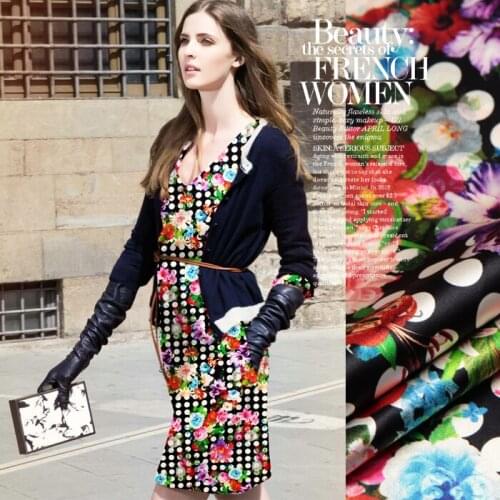 CNUM SP201 Pure Silk/The Polka Dots' Waltz/Silk Fabric Printed Elastic 93% Silk 7% Spandex/Width 1.29yd Thickness 19mm