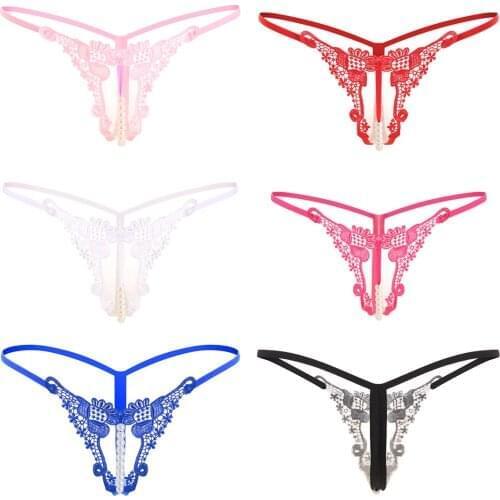 Breathable Mens Thongs Underwear Exotic Sexy G-String Pearls Massage Embroidered Crotchless Low Waist Elastic T-Back Underpants