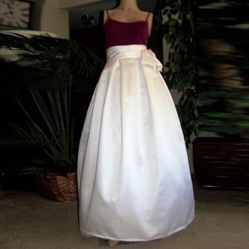 Elegant White Women Long Skirt Custom Made Party Formal Skirt With Bow Ladies High Waist Pleated Satin Maxi Skirt Free Shipping