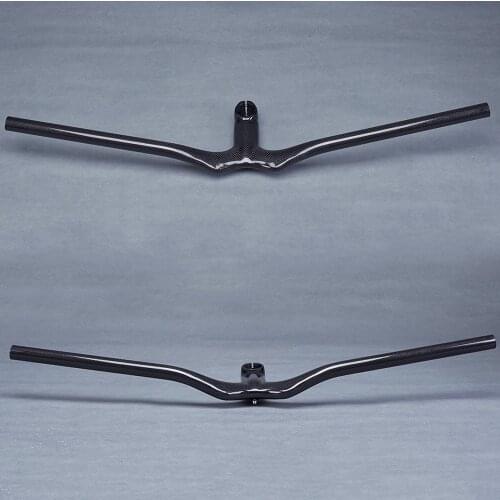 Glossy 3K Carbon Fibre Bike Mountain Rise Bars Integrated Handlebar With Stem Cycling MTB Bicycle Parts