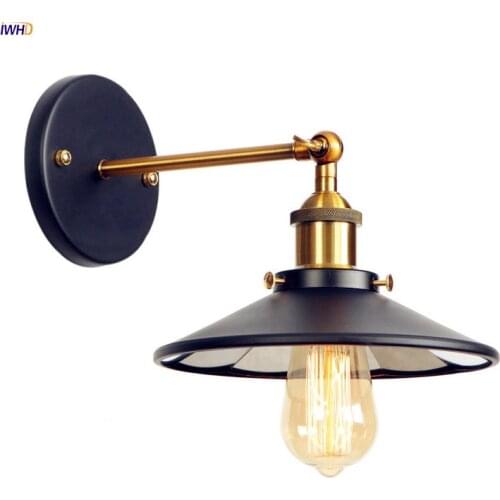 IWHD Black Rustic Antique Wall Sconces American Living Room Loft Industrial Vintage Wall Lights Fixtures LED Stair Light Lampen