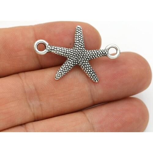 JAKONGO Antique Silver Plated Starfish Charm Connectors for Making Bracelet Handmade DIY Jewelry Accessories 33x19mm 10pcs
