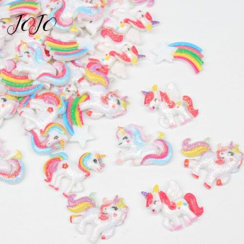 JOJO BOWS 10pcs DIY Craft Supplies Unicorn Glitter Planar Resin Accessories For Crafts Phone Case Stickers Headwear Decoration