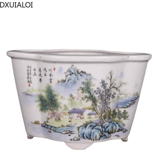 Republic of China famille rose landscape flower pot folk collection home decoration flower ornaments antique porcelain DXUIALOI