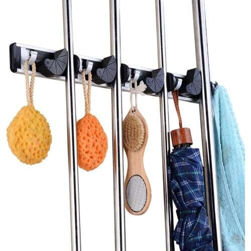 Adhesive Wall Mounted Mop Hanger Organizer Bathroom Broom Holder Brush Hook Anti-slip Space-saving Bathroom Organizer Mop Holder