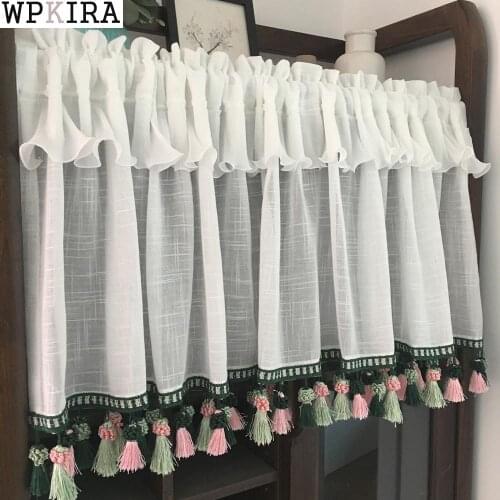Korean Coffee Curtain with Tassel Short Window Curtain Valance Kitchen Curtain for Home Decor Cabinet Dust Curtains QT033&D