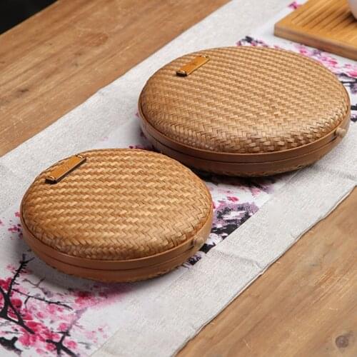 Handmade Rattan Tea Storage Basket Snack Box with Cover for Sundries Jewelry Tea