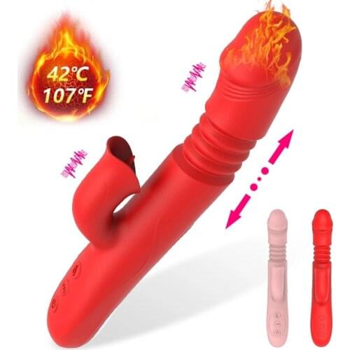 Rabbit Dildo Vibrators Telescopic Vibration Rotation Heating G-spot Dildo Vibrators Tongue Licking Clit Adult Sex Toys for Women