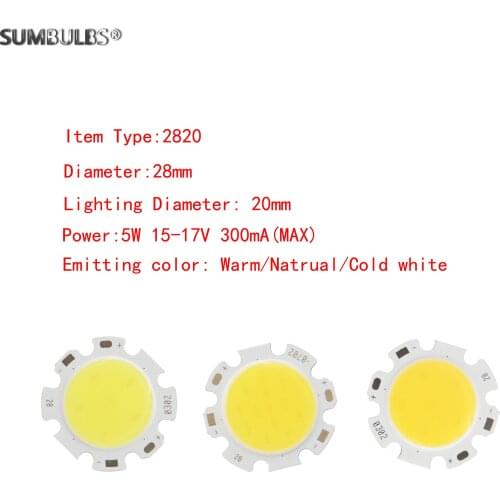 SUMBULBS 10PCS /lot 5W 15V DC 300mA Round COB LED Light Source 28-0502 Circular warm natural cold white LED for spot light