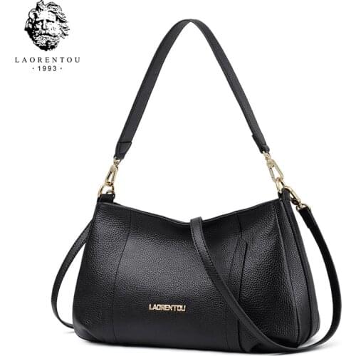 LAORENTOU Women Crossbody Bags Cowhide Leather Shoulder Bag Female Commuter Style Large Capacity Messenger Bags Stylish Purse