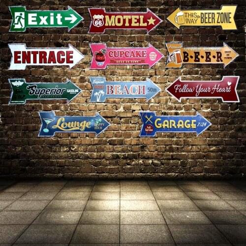 Restaurant Beach Beer Bar Coffee Arrow Metal Irregular Tin Signs Advertising board Wall Pub Home Art Decor 42X10CM U-15