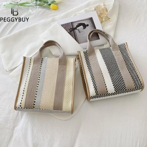 Fashion Woman Bag Women Handbag Stripes Woven Beach Bag Big Tote Handbag For Woman Casual Ladies Summer Beach Vacation Handbags