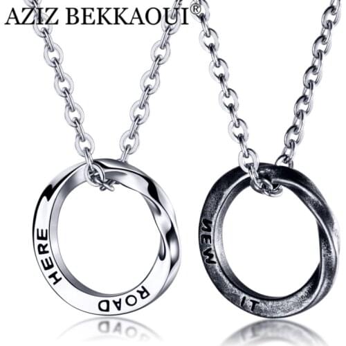 AZIZ BEKKAOUI Engrave Name Necklace For Men Cricle Pendant Necklace Stainless Steel Necklace Circle Can Be Taken Apart Two Color