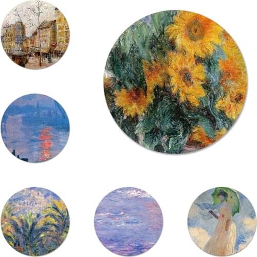 New Arrival Claude Monet Oil Painting Sunflower Badge Brooch Pin Accessories For Clothes Backpack Decoration gift