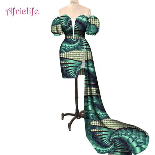 New Fashion African Women Summer High Split Dresses High Waist Sexy V-neck Skirts Lady Floor-Length Elegant Party Vestidos WY681