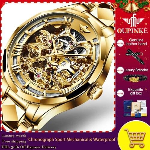 Men’s Watches OUPINKE Top Brand Tungsten steel Chronograph Waterproof Sport Automatic Date mechanical wristwatch Watch For Men’s