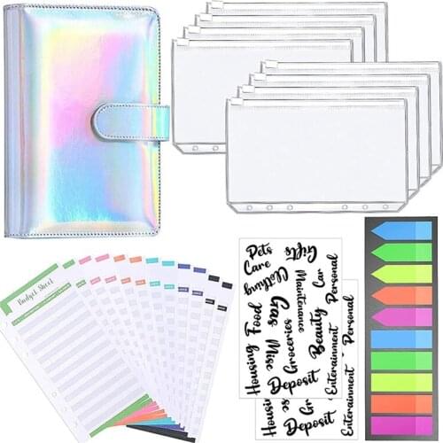 A6 Binder,PU Refillable 6 Ring Notebook Binder Binder Pockets,Expense Budget Sheets Sticker Labels,Labels