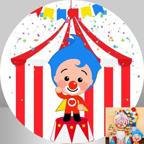 Plim Circle Round Backdrop Kids Birthday Party Photography Banner Cartoon Red Circus Tent Photo Background Vinyl Decorate Props