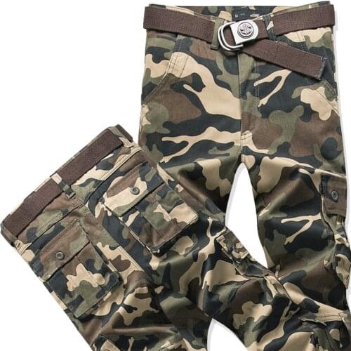 Camouflag Hiking Pants Men Straight Multi-pocket Cotton Tactical Cargo Pants Sweatpants Outdoor Fish Climbing Trekking Trousers