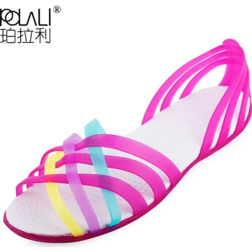 Women Sandals 2021 Summer New Candy Color Women Shoes Peep Toe Stappy Beach Valentine Rainbow Jelly Shoes Woman Flats
