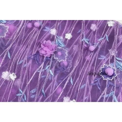 Three-dimensional plant hair ball chiffon flower mesh fabric lace dress wedding apparel fabric Wedding dress lace fabric