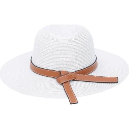 Panama Hat Summer Sun Hats For Women Beach Straw Hat With Strap Bow Design Fashion Travel Cap Chapeu 2021