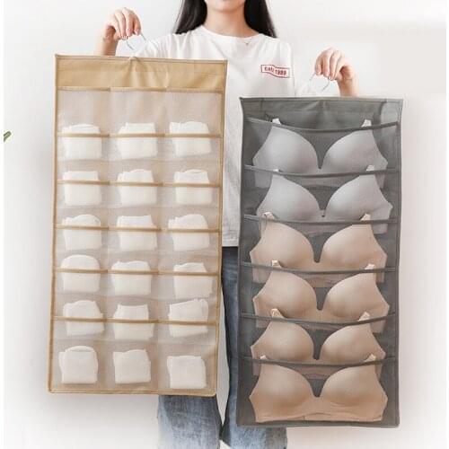 1pc Foldable Underwear Hanging Bag Wardrobe Door Back Hanging Bag Double Side Underwear Storage Bag Socks Sundries Organizer