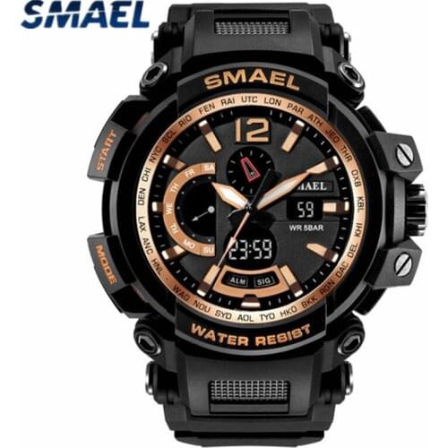 SMAEL NEW Military Shockproof Watch Waterproof Quartz Digital Dual Display Sport Mens LED Light Calendar Watch Relogio Masculino