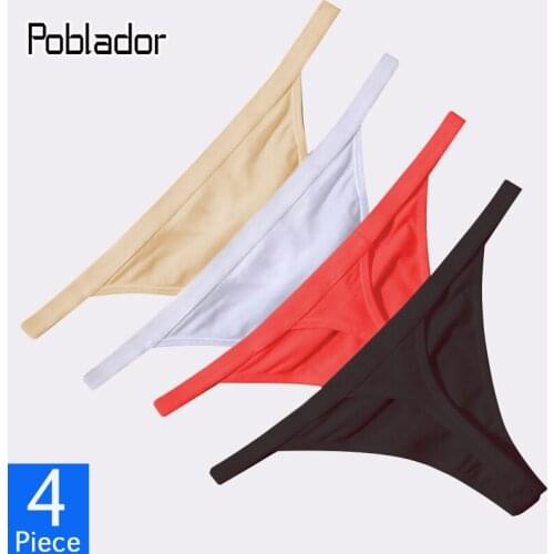 Poblador 4Pcs/lot Sexy Seamless Womens Sport Cotton Thongs Low Waist Female Fashion G-String Soft Solid Lady Lingerie Tanga