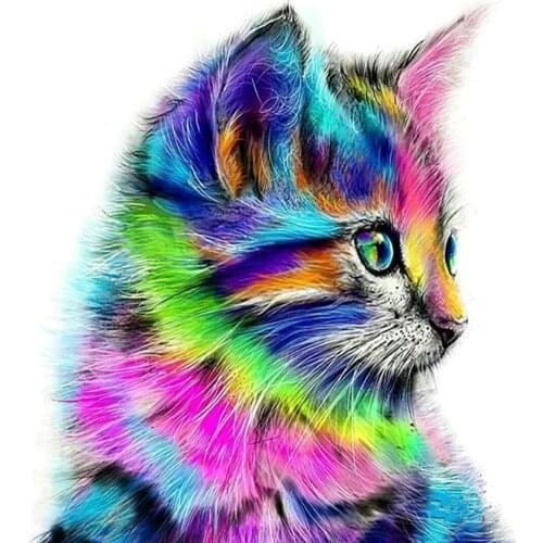 Drill Shiny 5D DIY Diamond Painting Colorful Cat Painting 3D Animal Cross Stitch Mosaic Diamond Embroidery Needlework Crafts
