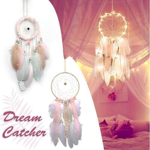 2021 Heart-shaped Lighted Dream Dream Catcher Hand Bohemian Style Handmade LED Lamp Wall Hanging Romantic Girly Heart Decoration