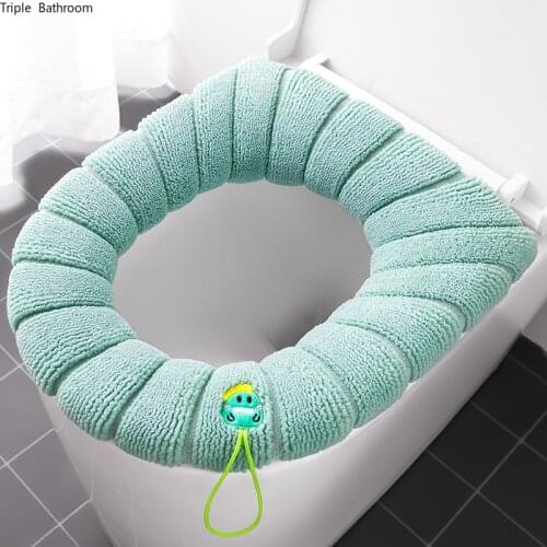 Thicker Toilet Seat Cover Solid Color Plush Warm Washable Toilet Cushion Bathroom Closestool Protector Bathroom Accessories