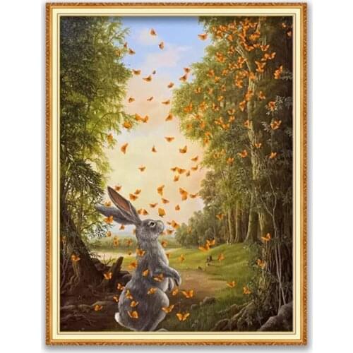 Animal Rabbit DIY Embroidery 11CT Cross Stitch Kits Needlework Craft Set Cotton Thread Printed Canvas Home Decoration On Sale